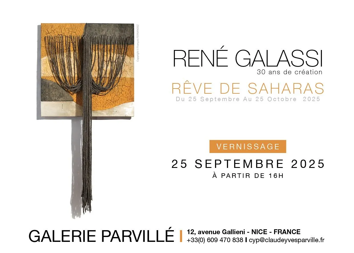 Affiche de l'exposition Rêve de Saharas, 30 ans de création, René Galassi, Galerie Parvillé